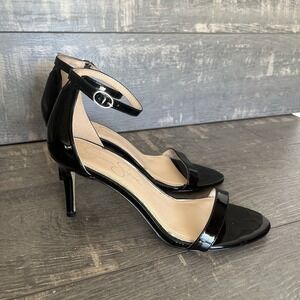 Jessica Simpson Chic Black Patent Strappy Heels Minimal Ankle Strap Stiletto 7M